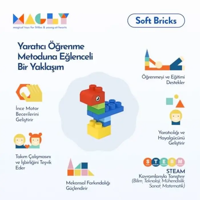 Yumuşak Yapı Blokları Çocuklar için Renkli Esnek 42 Parça Yapı Blok Seti