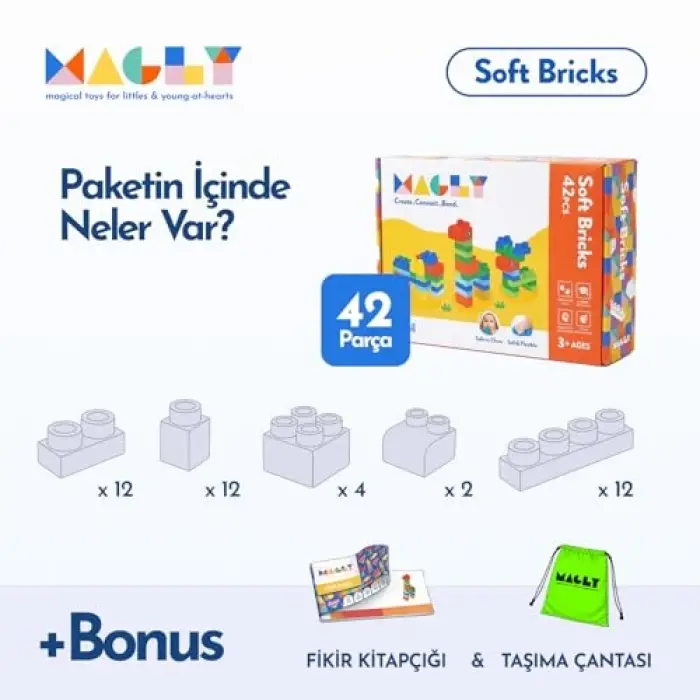 Yumuşak Yapı Blokları Çocuklar için Renkli Esnek 42 Parça Yapı Blok Seti