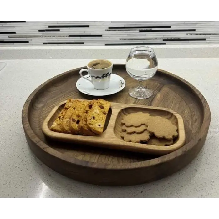 Yuvarlak Ahşap Servis Tepsisi