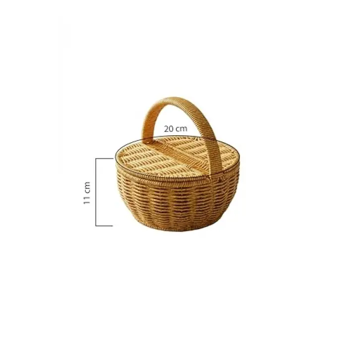 Yuvarlak Hasır Rattan Mini Kulplu Organizer Sepet - BB6068