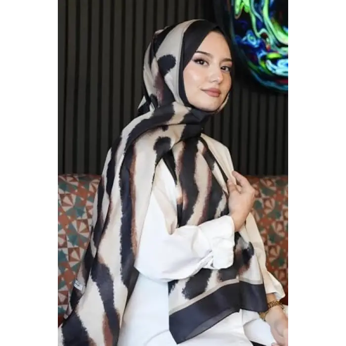 Zebra Desen Karamel Soft Pamuk Şal