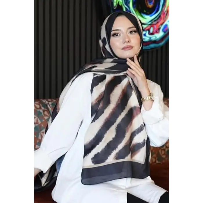 Zebra Desen Karamel Soft Pamuk Şal