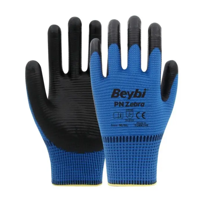 Zebra Nitril Kaplı Eldiven, No:10