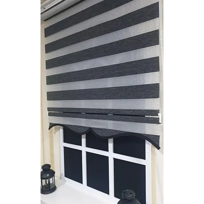 Zebra Stor Perde Organze Siyah Kırçıl Etek Dilimli STB904
