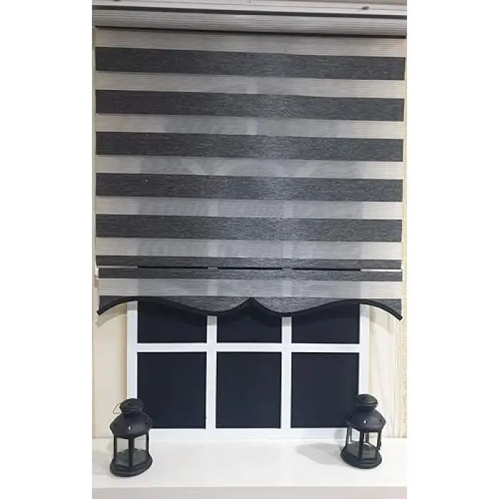 Zebra Stor Perde Organze Siyah Kırçıl Etek Dilimli STB904