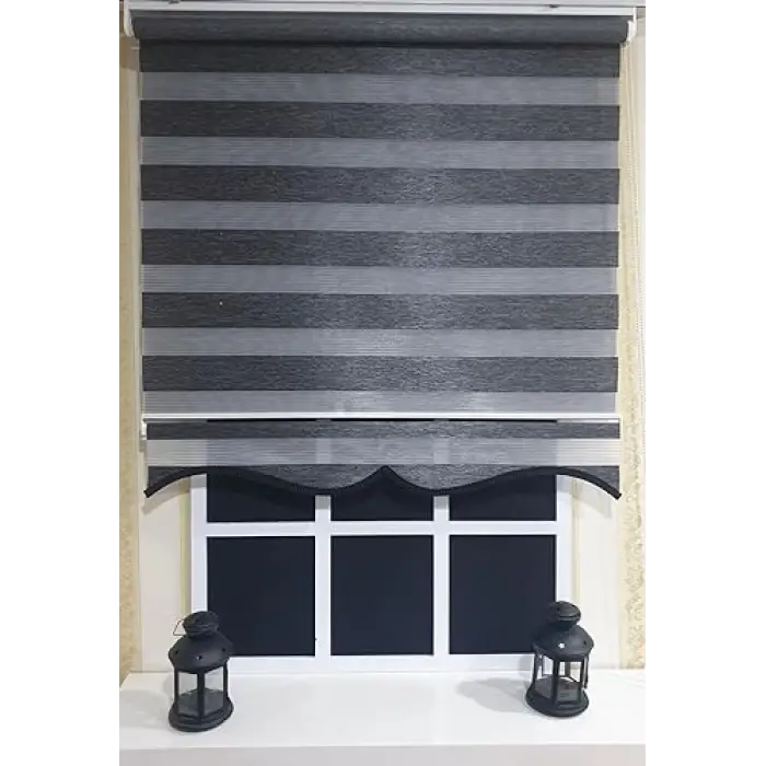 Zebra Stor Perde Organze Siyah Kırçıl Etek Dilimli STB904