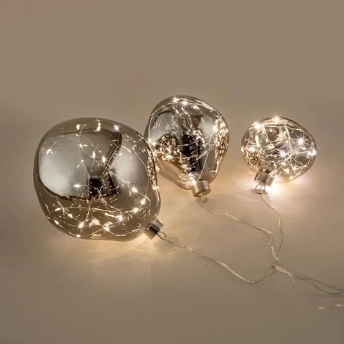 Zera 3lü Led Işıklı Yılbaşı Topu Seti Antrasit