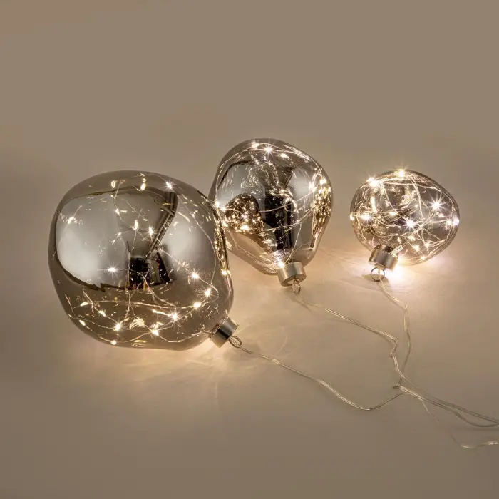 Zera 3lü Led Işıklı Yılbaşı Topu Seti Antrasit