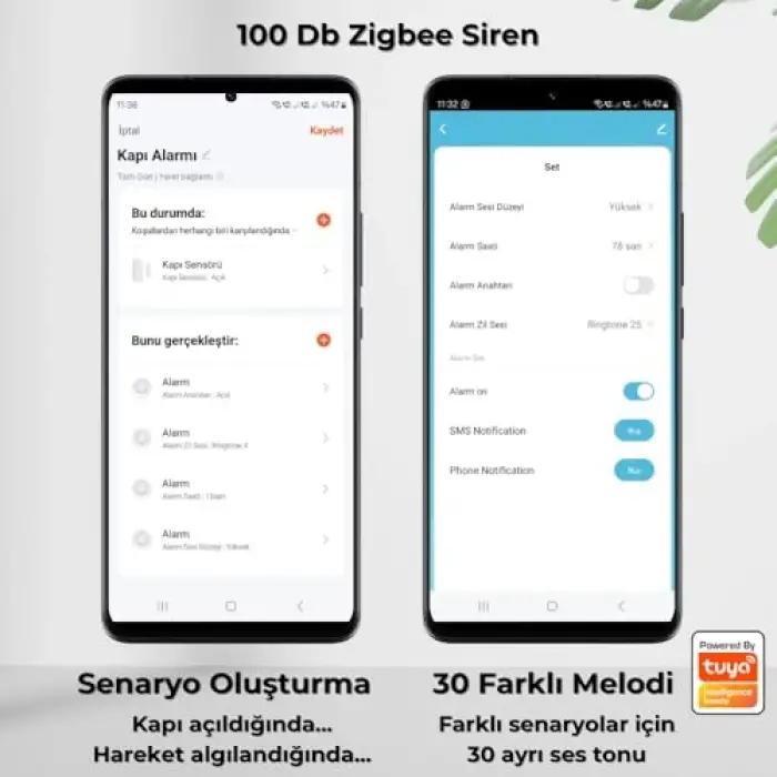 Zigbee 100 Db Akıllı Siren, Tuya, Smart Life ve Zigbee2MQTT Uyumlu