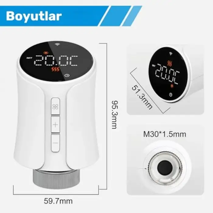 Zigbee LCD Ekranlı Termostatik Radyatör Vanası (Tuya, Zigbee2MQTT Uyumlu), Smart Life