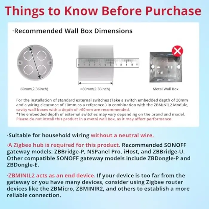 ZigBee Mini L2 Nötrsüz Akıllı Röle, ZBMINIL2