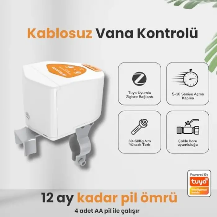 Zigbee Pilli Akıllı Su ve Gaz Vana Kontrolcüsü (Tuya, Zigbee2MQTT Uyumlu), Smart Life