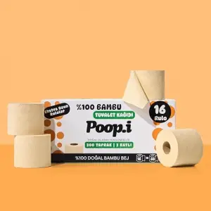 %100 Bambu Tuvalet Kağıdı, Extra Uzun Rulo, 16 Rulo, Doğal Bej