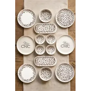14 Parça 6 Kişilik Stackable Leopar Kahvaltı Seti