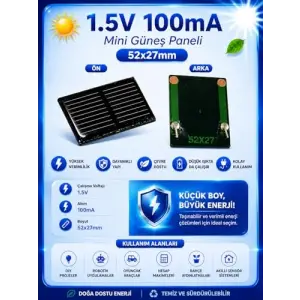 1.5V 100mA 52x27mm Güneş Paneli - Solar Panel