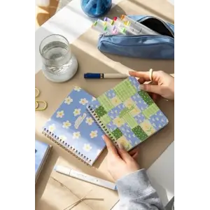 15x16 Spiralli Karton Kapak 2li Noktalı Not Defter Seti - Patchwork