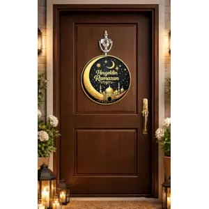 25-25 cm Hoş Geldin Ramazan Dekorlu Ahşap Kapı Süsü
