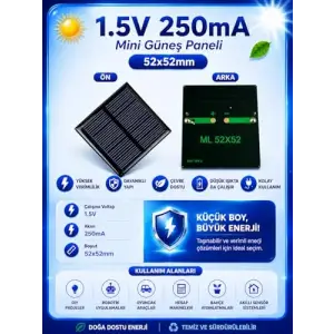 250mA Güneş Paneli - Solar Panel, 52x52 mm, 1.5V