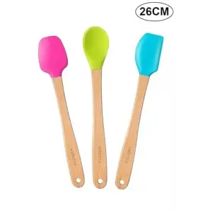 3lü Renkli Bambu Saplı, Silikon Uçlu Spatula Kaşık Seti