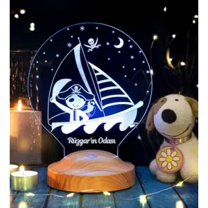 3D Korsan 3 Boyutlu Çocuk Gece Lambası, LED