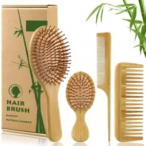 4 Adet Doğal Bambu Fırça Tarak Seti%100 Bambu Orjinal Set