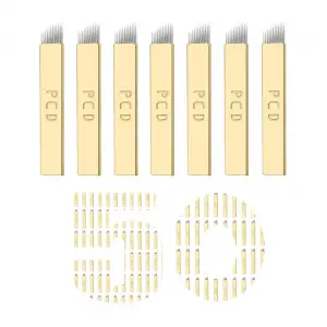 50 Adet Tek Kullanımlık Kaş Mikroblading, Microblading Kalemi, Kaş Microblading, PCD 12 Pin Şekilli Manuel Microblading Aracı (0,25 mm-12P)