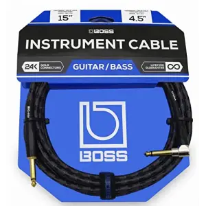 15-fit (4.5m) Enstrüman Kablosu, Düz/Açılı ¼ Jack (BIC-15A)