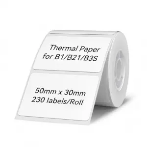 B1/B21/B3S Etiket Yazıcısı için 2� x 1.2� (50×30 mm) Su Geçirmez Etiket Kağıdı, 1 Rulo 230 Adet, Beyaz