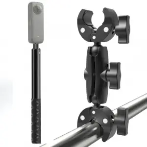 Çift Başlı Superclamp Gidon Montaj & 200 cm Görünmez Selfie Çubuğu; Insta360 X3, X2, X4, X5, One RS, GO 3, One X, Evo ile Uyumlu, Alüminyum Çubuk, 1/4,360­° Ayarlanabilir