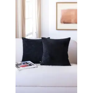 Siyah 43x43 cm 2li Teddy Puffy kır­lent kılıfı