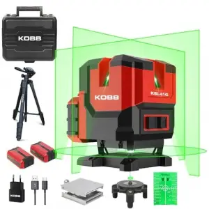 KBL41GTP 30Metre 4x90⁰/1x360⁰ Otomatik Hizalamalı Li-ion Çift Akülü Profesyonel Yeşil Çapraz Çizgi Lazer Distomat + Tripod