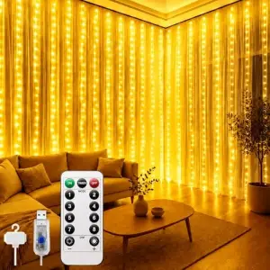 8 Mod Perde LEDi, 300 LED, 3x3m, 10 Sarkıt LED, Kumandalı Peri Perde LED