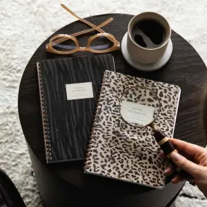 A5 Spiralli Karton Kapak Çizgili Okul Defteri 80 yaprak 2li Set - Ders Programlı - Leopar