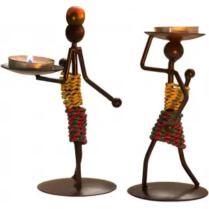 Afrikalı Kadın Tasarımlı Tealight Metal Mumluk