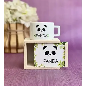Ahşap Kutusunda Sevimli Panda Kupa Bardak