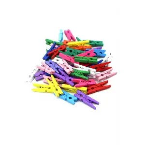 Ahşap mini mandal, renkli, 50 adet