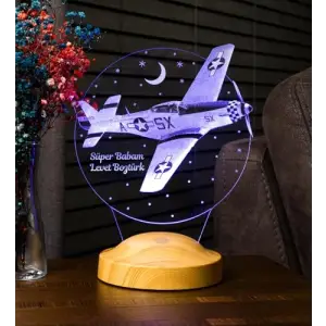 Babaya Özel Uçak Figürlü 3D LED Gece Lambası