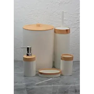 Banyo Takımı - 5li Banyo Seti - Ahşap Görünümlü - 5 Parça