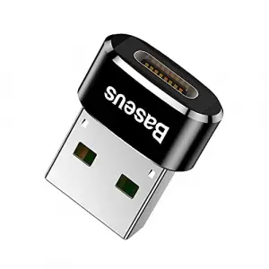 Baseus, Bilgisayar/Telefon Mini Hub Adaptörü, Siyah, 3A, Giriş: USB Type A 2.0, Çıkış: USB Type C,Seyahat Boy, Hafif