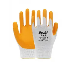 Beybi Pn5 Polyester Örme Beyaz Sarı Eldiven 10