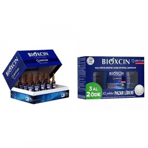 Bioxcin Quantum Bio-Activ Serum (15 x 6 mL) xBioxcin Quantum Bio-Activ 3 Al 2 Öde Kuru & Normal Saçlar için Şampuan (3 x 300 mL)