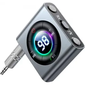 Bluetooth 5.3 Transmitter and Receiver 2 in 1 [LED Screen & Enhanced Dual Mics] Wireless Audio Adapter for Car/TV/Home Stereo/Headphone/Speaker/Airplane/Boat/Gym, AUX Bluetooth Adapter