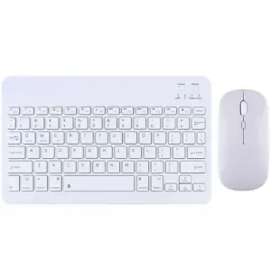 Bluetooth Kablosuz Klavye ve Mouse Seti, Android, iOS ve Windows Uyumlu, Şarj Edilebilir, Taşınabilir, Sessiz Tuşlu, Beyaz