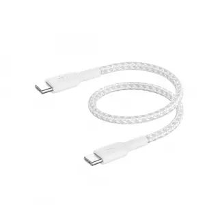 BoostCharge (0.5ft) Braided USB-C to USB-C Cable for iPhone 16, iPhone 16 Pro, iPhone 16 Pro Max, iPhone 16 Plus, iPhone 15, Galaxy S24, S23, Note10, Pixel 9, Pixel 8, iPad Pro & More - White