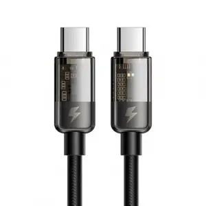 Ca-2840 Type-C To Type-C 100W Led Işikli Power Off Hızlı Data Şarj Kablosu 1.2M, Siyah
