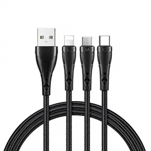 CA-6960 3in1 Lightning-Micro-Type-C Şarj Kablosu 3A 1.2m Siyah