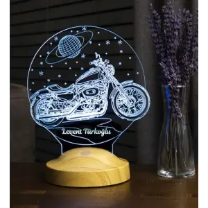 Chopper Motosiklet Figürlü Kişiye Özel 3 Boyutlu LED Lamba