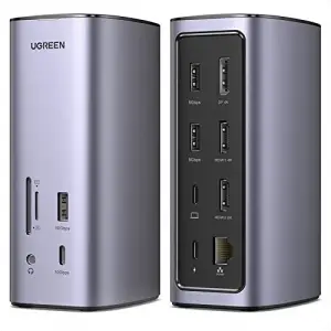 Docking Station Triple Display, 12-in-1 USB C MacBook Docking Station with 2 HDMI DP 8K, 10 Gbps USB C and USB-A Data, 100W PD Charging, Ethernet, Audio, SD TF Card Reader for Mac OS, Windows