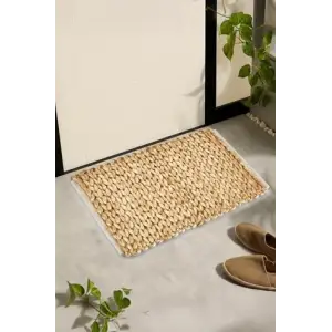 El Yapımı Örgü Jüt Hasır Lüks Kapı Önü Paspası, (65 x 45 cm)