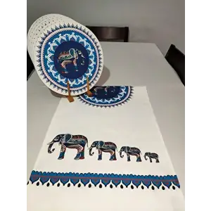 Etnik Fil Desenli Runner, 6lı Supla Set
